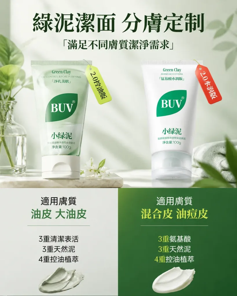 🍃 BUV 綠泥控油深層清潔洗面乳 🍃 ✨ 告別大油田!還你一整天的清爽呼吸肌 ✨ 你是不是也常覺得臉上油光滿面、黑頭粉刺拔了又長?😰 那是因為毛孔在向你發出求救訊號啦!📢 這款 BUV 綠泥洗面乳 專為「油痘肌、混合肌」量身打造,結合了天然綠泥的強大吸附力,深層清潔不緊繃,洗出掐出水來的透亮好膚質!💦 - 1
